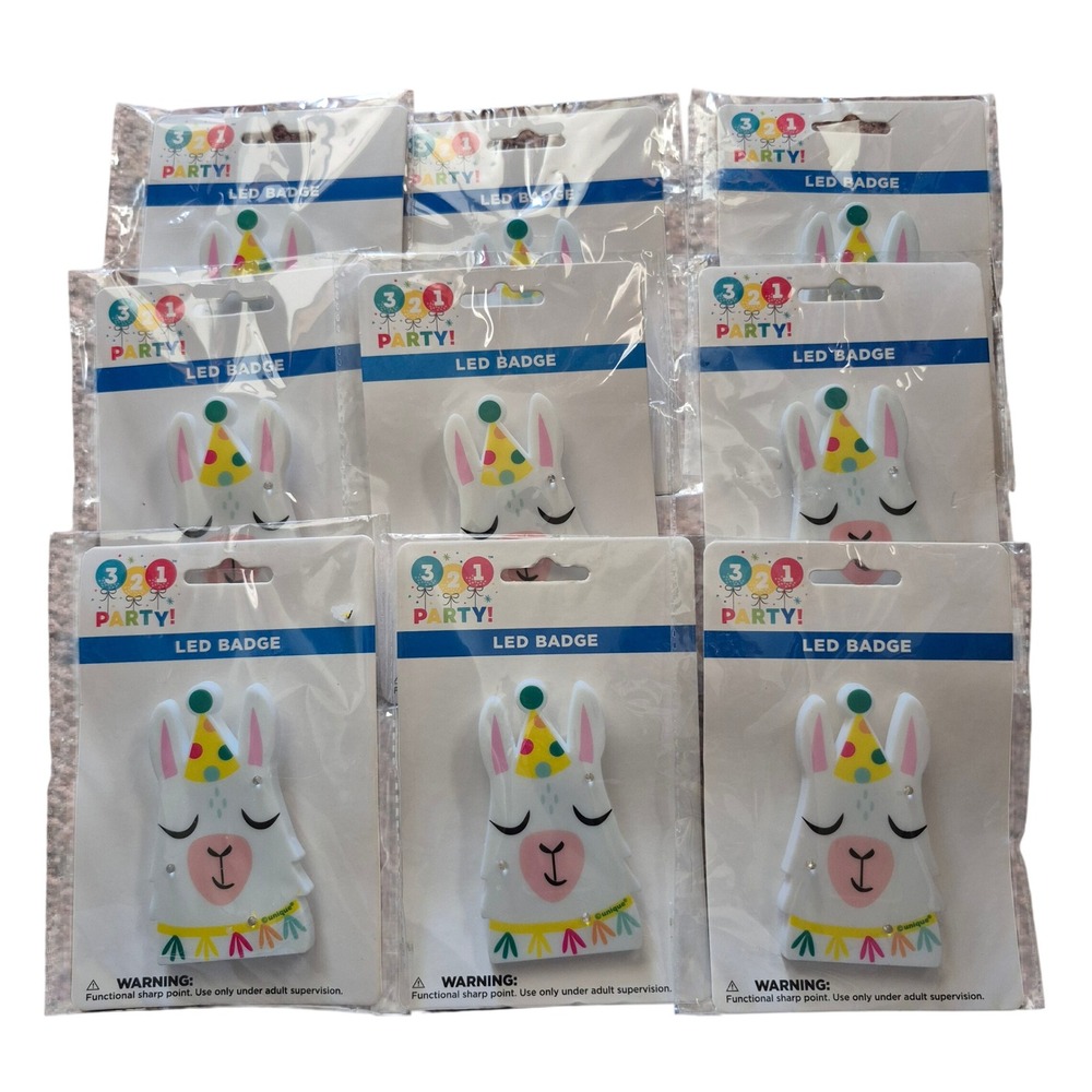 Lot of 9 LED Llama Party Badges Light Up Pins Birthday Party Supplies New